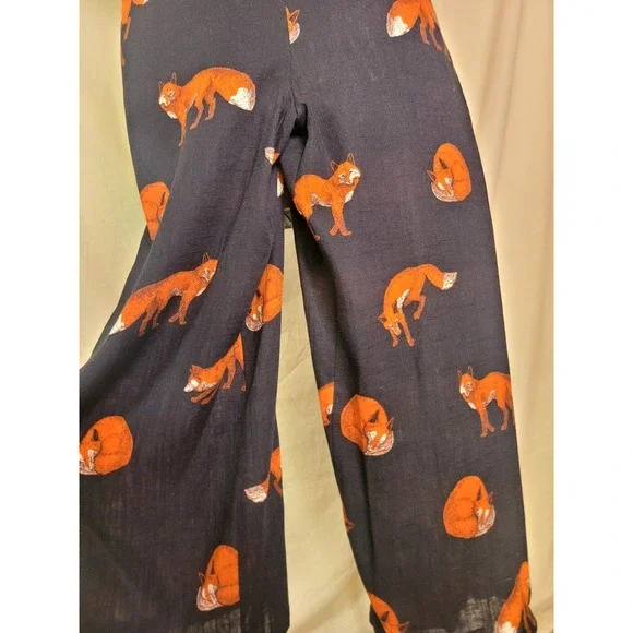 Modcloth‎ Red Fox Jumpsuit Romper Cropped Pant Tie Waist Navy Linen XS Funky - Picture 5 of 14